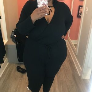 Hooded Black Ribbed Jumpsuit